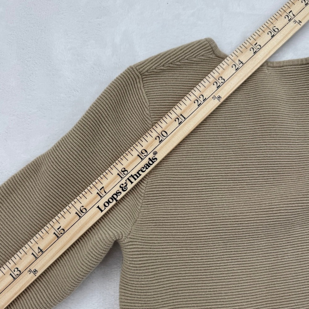 Womens Uniqlo Ribbed 3D Knit V-Neck Sweater XS Tan Beige Long Sleeve - Picture 6 of 8